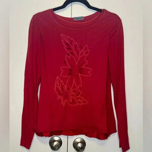 Velvet by Graham & Spencer Red Long Sleeve Top with Floral Cutouts Lined Size L